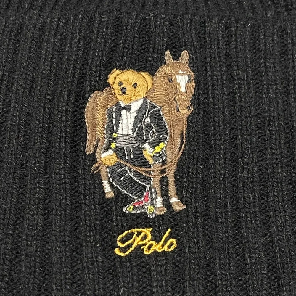 Polo Ralph Lauren Beanie Black Polo Bear Horse Hat Lunar New Year Wool Ribbed